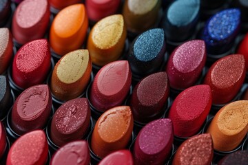 Obraz na płótnie Canvas Array of Lipsticks Displayed Together in a Flat Layout