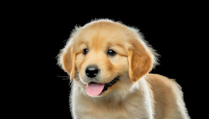 sweet golden retriever puppy on black background