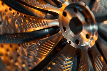 Detailed macro of brake rotor cooling fins, illustrating the design elements aimed at dissipating heat during braking.