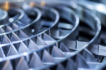 Detailed macro of brake rotor cooling fins, illustrating the design elements aimed at dissipating heat during braking. - obrazy, fototapety, plakaty