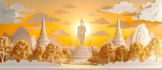 Foto op Aluminium Buddha Statue at Sunset in Cityscape, Inspiring and peaceful cityscape image for mindfulness and spiritual themes © Sittichok