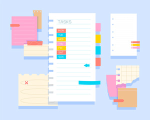 Paper notes flat cartoon composition