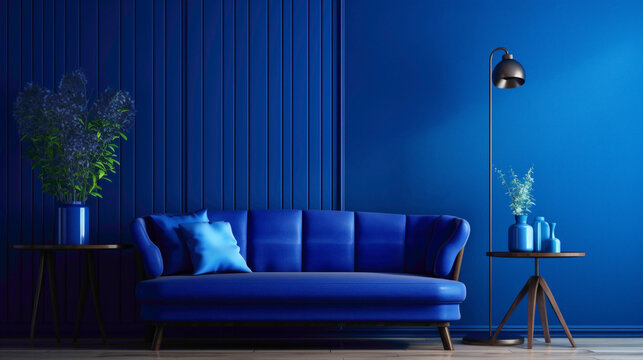 A Flawless Royal Blue Wall, Creating A Bold And Vibrant Atmosphere In High-definition Clarity.