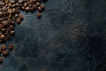 Poster Koffiebar Grains of fresh roasted coffee close-up against a dark background. Coffee beans texture 