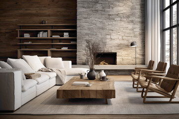 Modern Scandinavian design meets the rustic charm of wooden accents in a well-balanced living space.