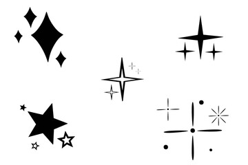 Line sketch star, icon, 3D sparkles black
