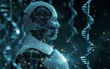 Fototapeta premium Gene research artificial intelligence with dna strang.