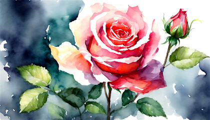 水彩で描かれた薔薇 - obrazy, fototapety, plakaty