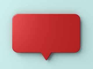 3d red speech bubble or blank social media notification sign pin isolated on cyan blue pastel color wall background with shadow minimal conceptual 3D rendering