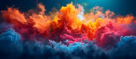 Fotobehang Vibrant Color Explosion with Powder in the Sky, To add a burst of color and energy to advertisements, social media posts, or branding campaigns © Sittichok
