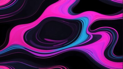 Holographic vibrant pink neon swirling wave shape liquid on plain black background from Generative AI