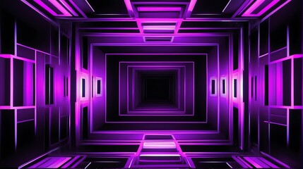 Holographic vibrant purple neon concentric squares on plain black background from Generative AI