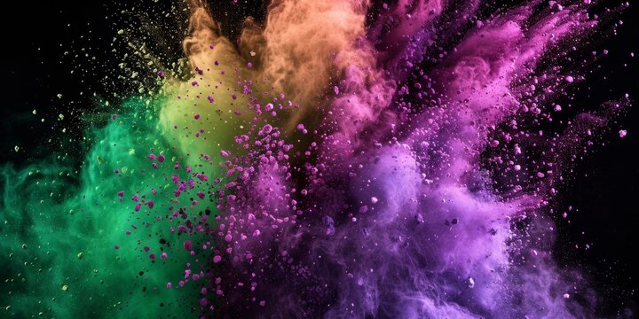 explosion of multi-colored powder on a black background Generative AI © València