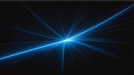 Reflective blue laser curved slanted light ray on a plain black background from Generative AI