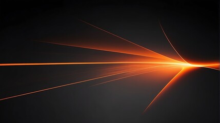 Reflective orange laser curved slanted light ray on a plain black background from Generative AI