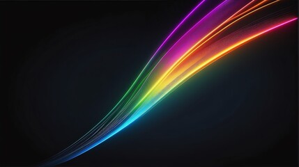 Reflective colorful laser curved slanted light ray on a plain black background from Generative AI