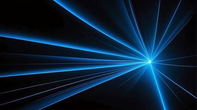 Reflective blue laser curved slanted light ray on a plain black background from Generative AI