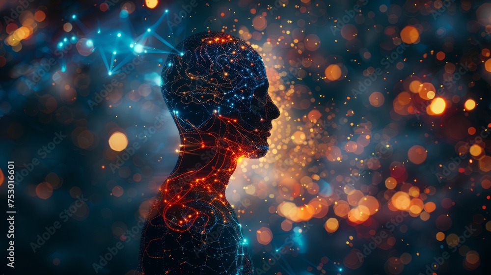 Poster brain nervous system concept. brain and thinking in a human head. science for study and learn. artif