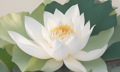 White lotus flowers in bloom on branches in garden. Bouquet of flower watercolor painting. Beautiful flower. Lovely flower. Branch of White lotus  flower bouquet . Banner.