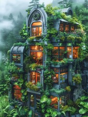 Obraz premium A building covered in plants and vines