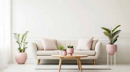 Fototapeta na wymiar Modern Minimalist Living Room with Natural Accents