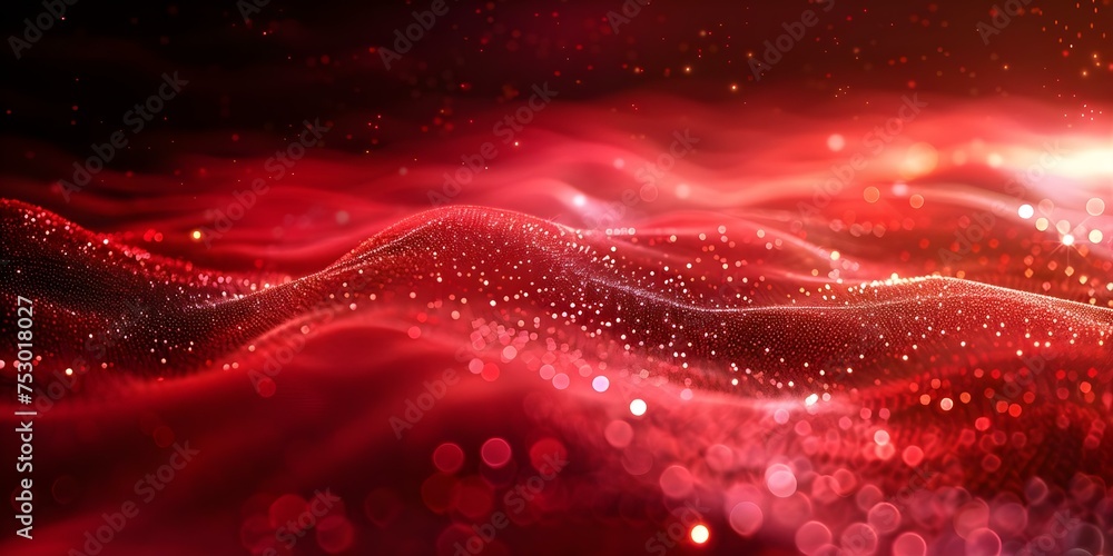Poster a hightech red wave with glowing dots for data visualization concept. concept data visualization, hi
