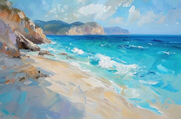 Fototapeta na wymiar Serene Beach Landscape Oil Painting