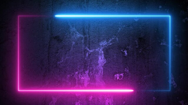 Loop abstract seamless background blue pink spectrum animation light 4k glowing line on a old wall
