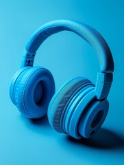 Fototapeta na wymiar A pair of blue headphones with a blue strap