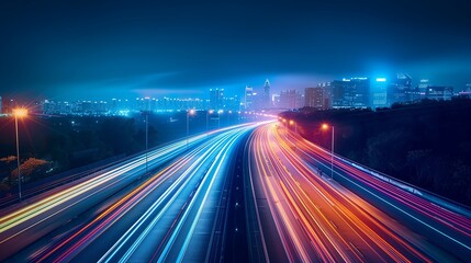 Fototapeta na wymiar Long exposure light on highways to the city. High speed motion blur.