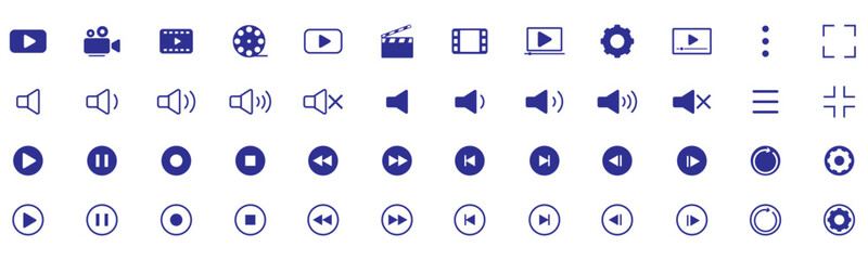 collection of media player icons, Media player icons collection. Video player icons. , media icon set 
