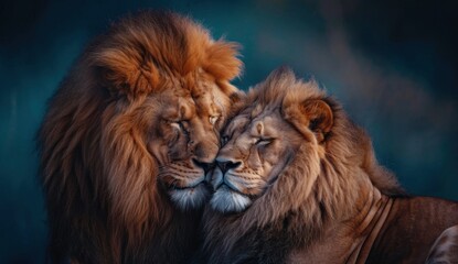 lion and lioness in a moment full of tenderness