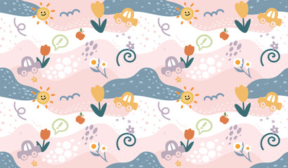 Spring summer seamless background. Traveling,  happy vacation concept.
