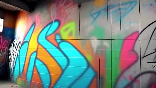 Animation of graffiti on a street wall. Street art
