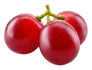 Grape. Three red grapes isolated on transparent or white. Fresh red grape macro. Grapes transparent PNG.