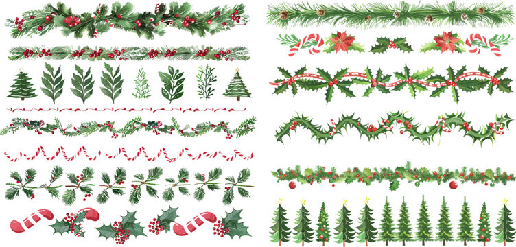 Collection of divider graphics including holly border vector