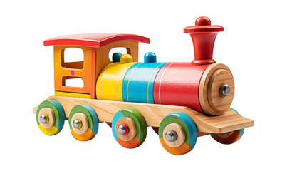 Toy wooden train isolated on transparent background. Generative AI