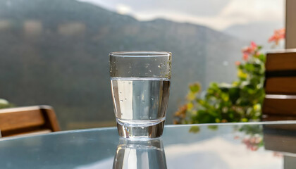 Half full half empty glass of water with copy space on both sides 