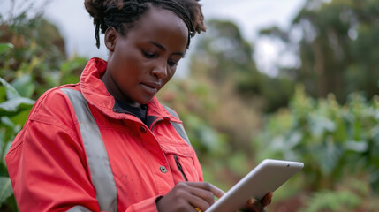 Fototapeta premium Agricultural Engineer Using Tablet for Crop Monitoring in Field.