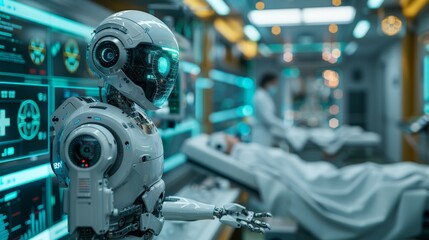 Fototapeta premium Stylish handsome cyborg head in profile futuristic man.