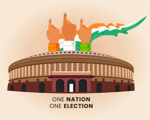 Voters Raising their Hands to Show their voting rights and Parliament Building in the Background election campaign vector illustration
