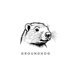 Groundhog Black and white silhouette logo design. Vector Groundhog Cartoon Character. Happy Groundhog Day Vector Illustration
