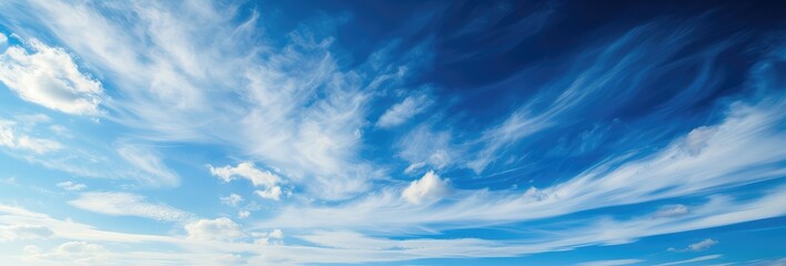 Expansive Blue Sky with Wispy Clouds - obrazy, fototapety, plakaty