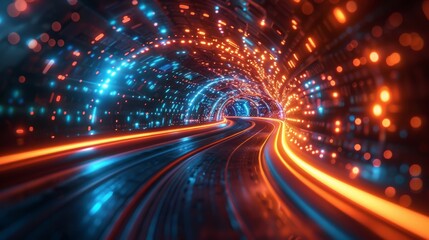 Futuristic tech lines illuminate the digital realm, symbolizing hyper-connectivity in an advanced world.