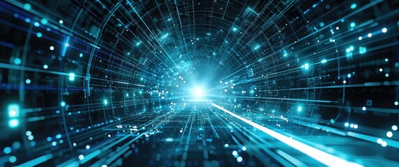 Futuristic High-Speed Data Network Tunnel Visualization
