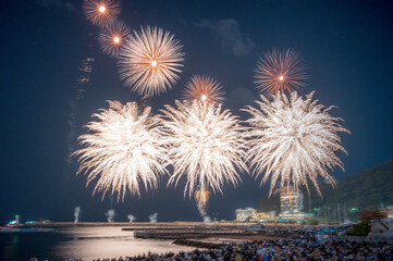 Fireworks over the sea in Atami-shi in Japan
