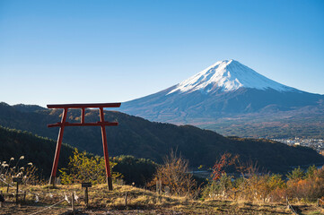 Torii gate in the sky with Mountain Fuji background, Japan