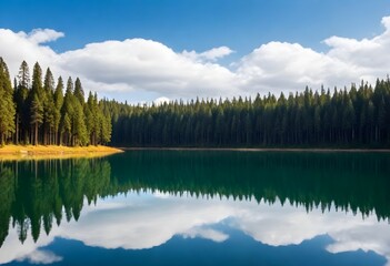 Fototapeta premium Landscape image of Lake with reflection of trees, beautifull nature image