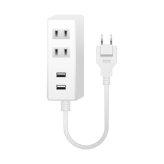 白い電源アダプタ _2口差込口&USBタイプA 2.0 2ポート