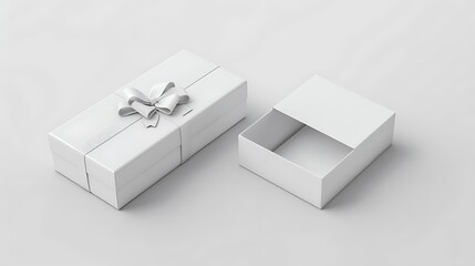 White opened and closed rectangle folding gift box mock up on white background